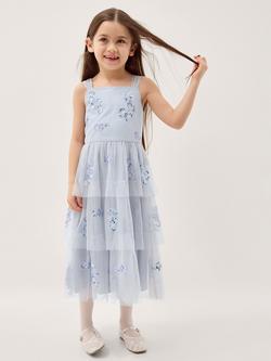 Monsoon Kids' Ingrid Tiered Sequin Flower Dress, Blue, Blue