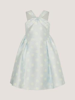 Monsoon Kids' Marney Sleeveless Polka Dot Party Dress, Blue - view 2, Blue