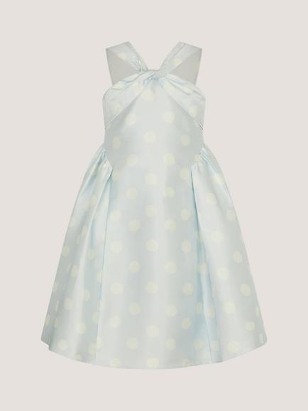 Monsoon Kids' Marney Sleeveless Polka Dot Party Dress, Blue - view 2, Blue