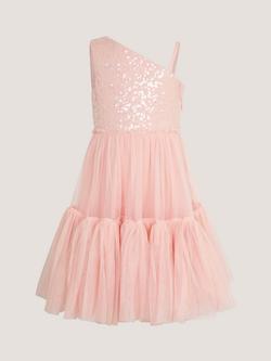 Monsoon Kids' Asymmetrical Sequin Tulle Party Dress, Pink - view 2, Pink