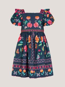 Monsoon Kids' Aurelia Floral Dress, Navy, Navy