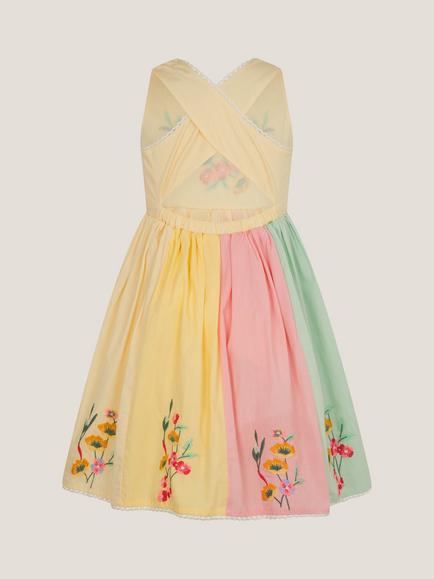 Monsoon Kids' Camellia Sleeveless Floral Panel Dress, Yellow - view 2, Yellow
