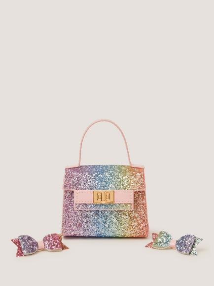 Monsoon Kids' Ombre Glitter Bag & Hair Clips Set, Multi, Multi