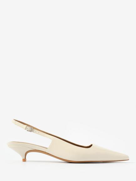 Mint Velvet Mila Leather Kitten Heel Slingback Court Shoes, Cream, Cream