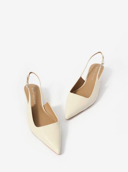 Mint Velvet Mila Leather Kitten Heel Slingback Court Shoes, Cream - view 2, Cream