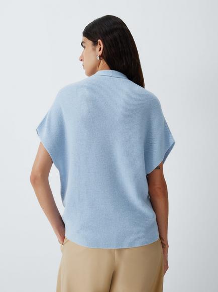 John Lewis Tie Neck Rib Wool Knit Tabard, Pale Blue - view 2, Pale Blue