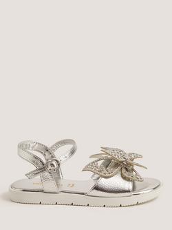 Monsoon Kids' Open Toe Diamante Butterfly Sandals, Silver, Silver