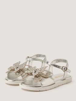 Monsoon Kids' Open Toe Diamante Butterfly Sandals, Silver - view 2, Silver