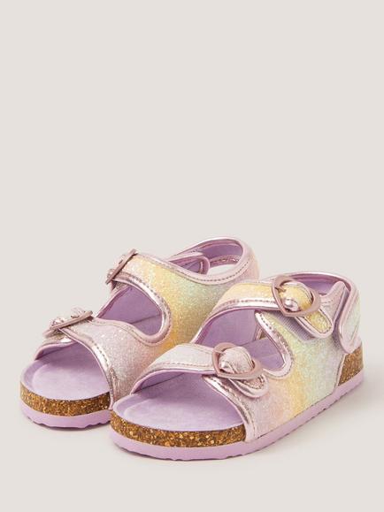 Monsoon Kids' Rainbow Heart Buckle Open Toe Sandals, Multi - view 2, Multi