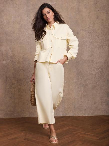 Mint Velvet Cropped Wide Leg Jeans, Yellow, Yellow