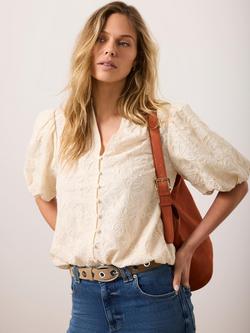 Mint Velvet Textured Floral Top, Ivory, Ivory