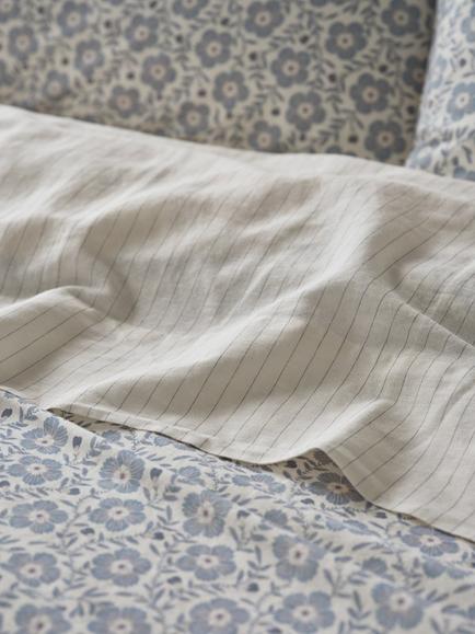 Piglet in Bed Folk Floral Flat Sheet, Dusk Blue, Dusk Blue