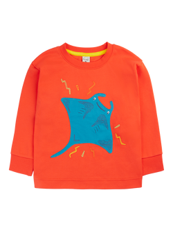 Frugi Kids' Otis Stingray Applique Circular Top, Papaya, Papaya