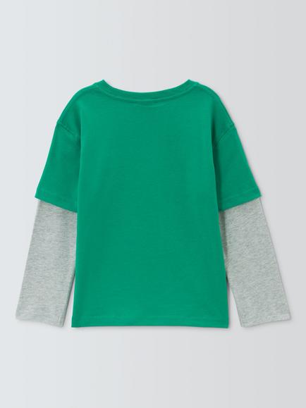 John Lewis Kids' Skeleton Dino Disco Long Sleeve Top, Golf Green - view 2, Golf Green