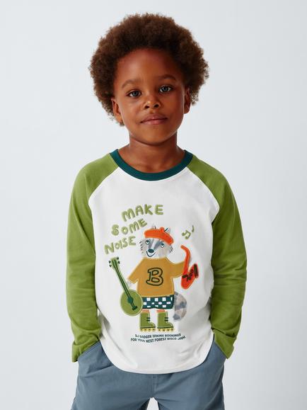 John Lewis Kids' Badger Long Sleeve Top, Grasshopper, Grasshopper