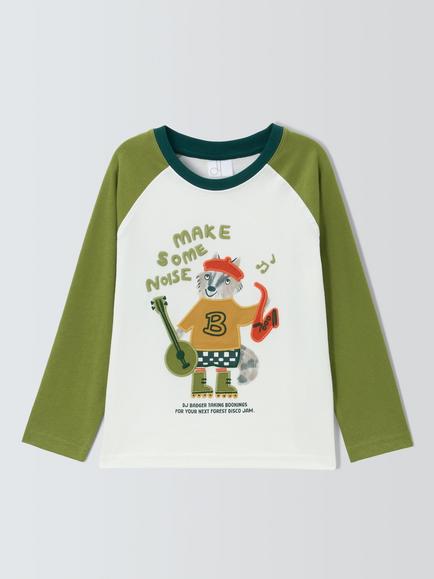 John Lewis Kids' Badger Long Sleeve Top, Grasshopper, Grasshopper