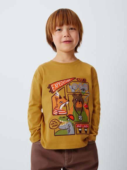 John Lewis Kids' Expedition Long Sleeve Top, Honey, Honey