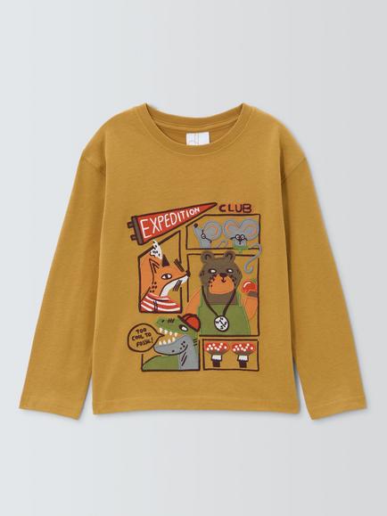 John Lewis Kids' Expedition Long Sleeve Top, Honey, Honey