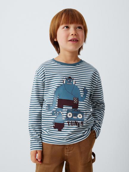 John Lewis Kids' Monster Tunes Long Sleeve Top, Blue Fusion/Fig, Blue Fusion/ Fig