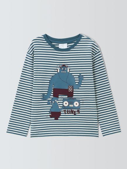 John Lewis Kids' Monster Tunes Long Sleeve Top, Blue Fusion/Fig, Blue Fusion/ Fig