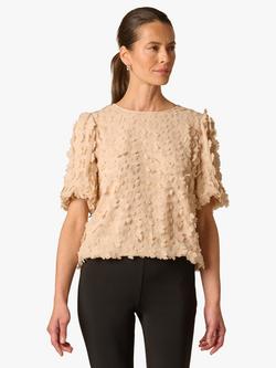 Adrianna Papell 3D Flower Woven Bubble Sleeve Top, Champagne, Champagne