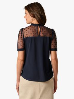 Adrianna Papell Floral Ruffle Neck Top, Navy - view 2, Navy