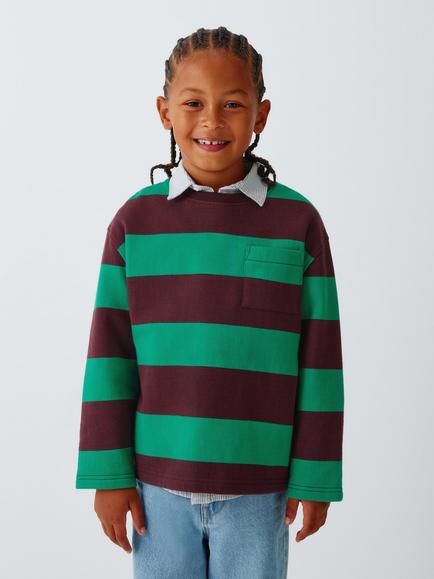 John Lewis Kids' Striped Long Sleeve Top, Fig/Golf Green, Fig/ Golf Green