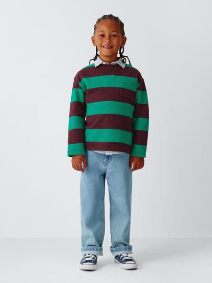 John Lewis Kids' Striped Long Sleeve Top, Fig/Golf Green - view 2, Fig/ Golf Green