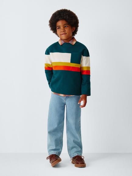 John Lewis Kids' Striped Long Sleeve Top, Dark Sea Multi - view 2, Dark Sea Multi