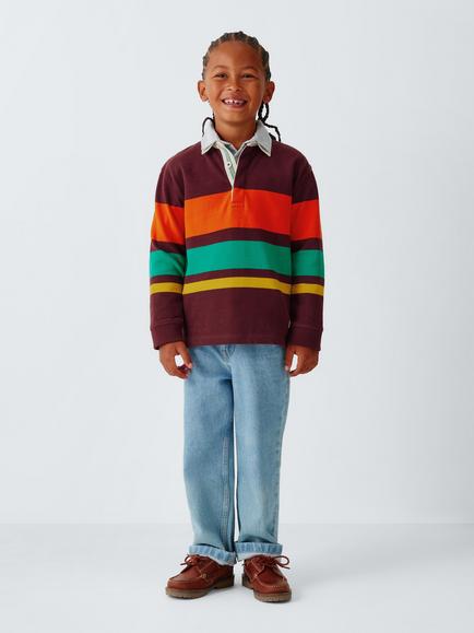 John Lewis Kids' Striped Rugby Top, Fig Multi - view 2, Fig Multi