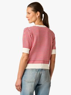 Adrianna Papell Stripe Short Sleeve Cardigan, Ivory/Red - view 2, Ivory/Red