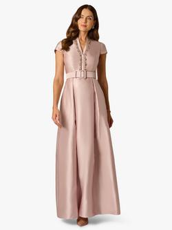 Adrianna Papell Mikado Belted Maxi Dress, Pink, Pink