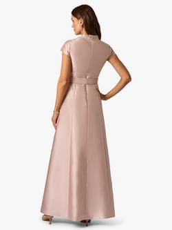 Adrianna Papell Mikado Belted Maxi Dress, Pink - view 2, Pink