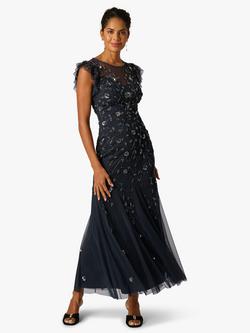 Adrianna Papell Petite Floral Beaded Godet Maxi Dress, Midnight, Midnight