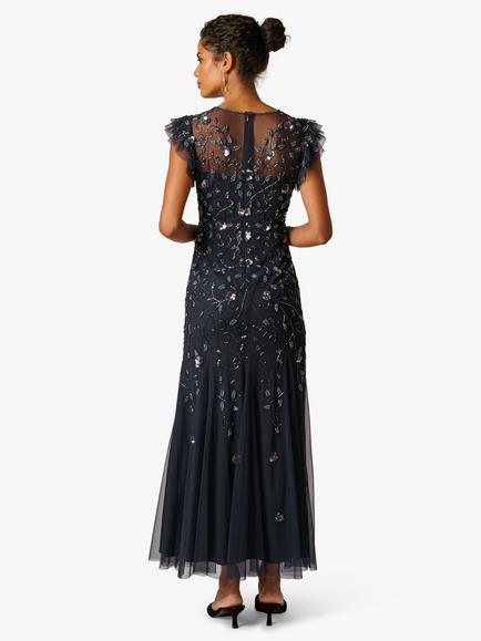 Adrianna Papell Petite Floral Beaded Godet Maxi Dress, Midnight - view 2, Midnight