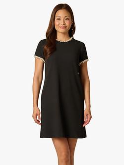 Adrianna Papell Faux Pearl Trim Crepe Dress, Black/Ivory, Black/Ivory