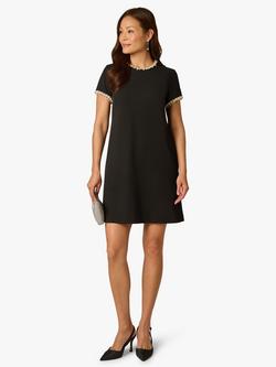 Adrianna Papell Faux Pearl Trim Crepe Dress, Black/Ivory - view 2, Black/Ivory