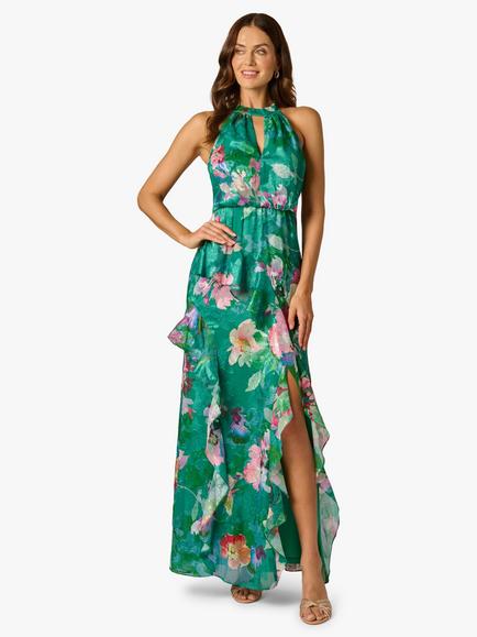 Adrianna Papell Petite Floral Chiffon Mermaid Dress, Green/Multi, Green/Multi