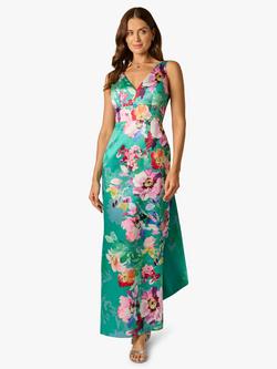 Adrianna Papell Floral Bow Back Mikado Dress, Green/Multi, Green/Multi
