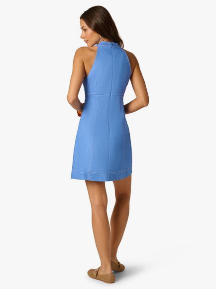 Adrianna By Adrianna Papell Halterneck Faux Denim Mini Dress, Cool Blue - view 2, Cool Blue