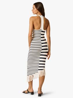 Adrianna By Adrianna Papell Sweater Knit Striped Asymmetrical Midi Dress, White/Navy - view 2, White/Navy