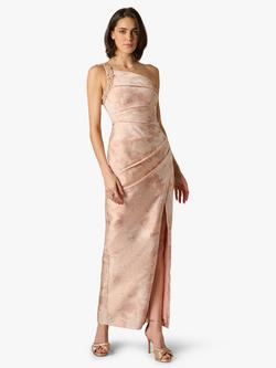 Adrianna Papell Woven Jacquard One Shoulder Side Split Column Dress, Light Pink, Light Pink