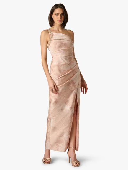 Aidan Mattox by Adrianna Papell Woven Jacquard One Shoulder Side Split Column Dress, Light Pink, Light Pink