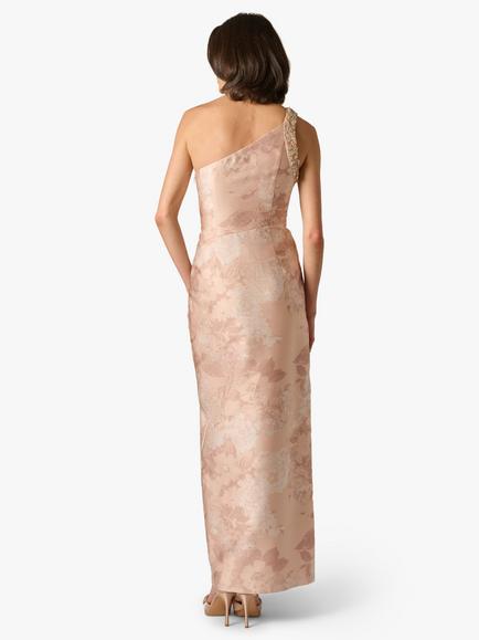 Aidan Mattox by Adrianna Papell Woven Jacquard One Shoulder Side Split Column Dress, Light Pink - view 2, Light Pink