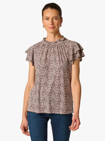 Adrianna Papell Ruffle Neck Knit Top, Champagne, Champagne