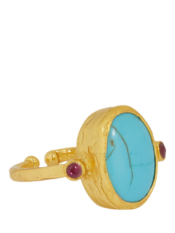 Ottoman Hands Lucia Adjustable Turquoise Ring, Gold, Gold