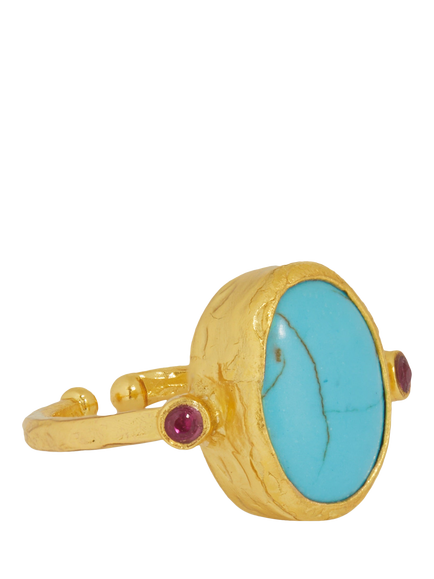 Ottoman Hands Lucia Adjustable Turquoise Ring, Gold, Gold