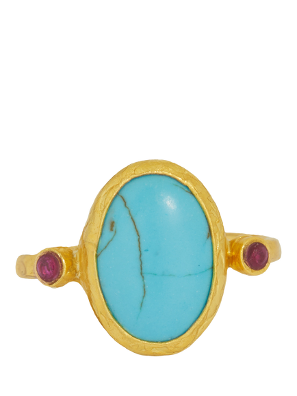 Ottoman Hands Lucia Adjustable Turquoise Ring, Gold - view 2, Gold