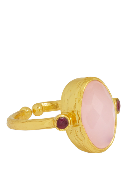 Ottoman Hands Lucia Adjustable Rose Quartz Ring, Gold, Gold