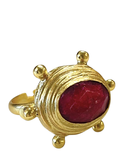 Ottoman Hands Zand Ruby Adjustable Ring, Gold, Gold